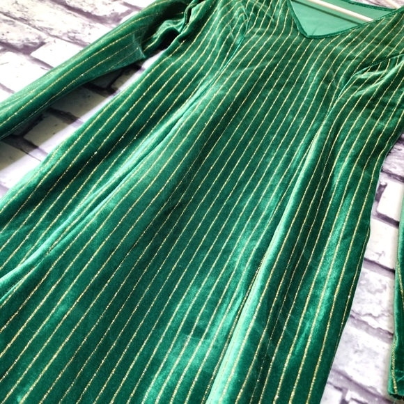 Green Velvet Gold Striped Long Sleeve Mini Dress - XS - Picture 3 of 10